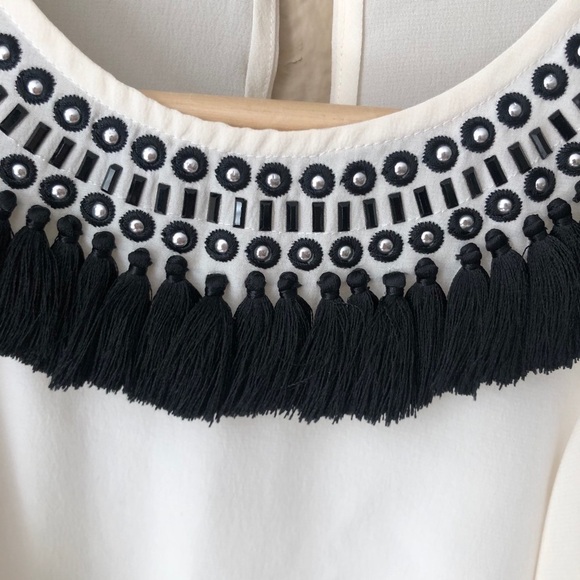 KATE SPADE Sequin Tassel Silk Top In Cream - Picture 5 of 7